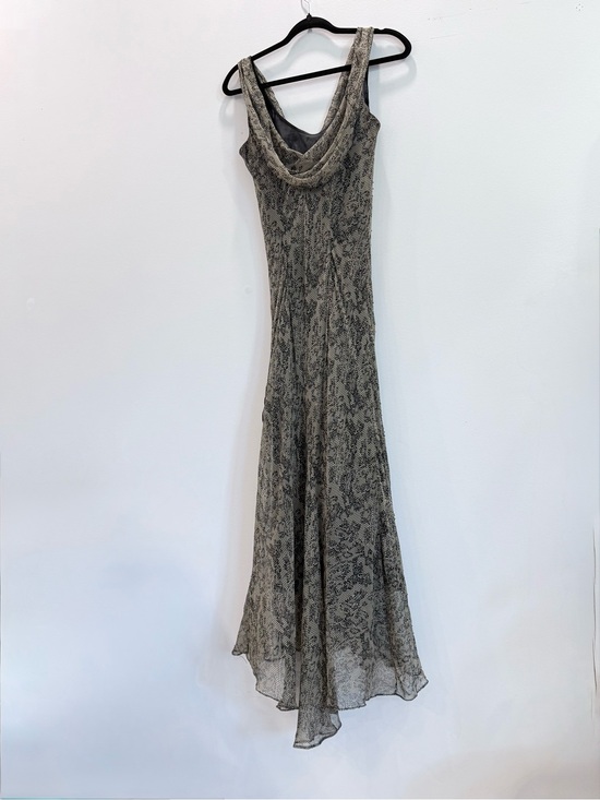 Dresses & Skirts - Bias cut 100% Silk Women's Gray Patterned Cowl Neck Maxi Dress 8-10 (Med-Large)